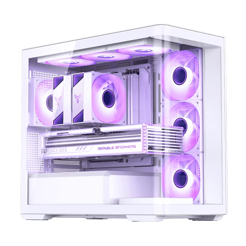 Jonsbo D300 White Micro-ATX Tower Case - One-Piece Glass Panel AO270 Deg View, MATX Back Plug-in BTF Motherboard, Support 360 AIO