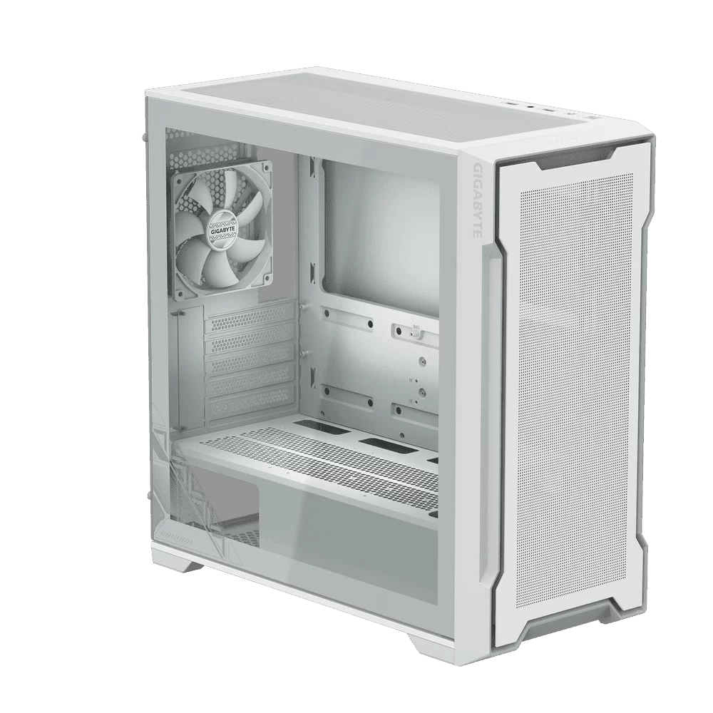 GIGABYTE C102 GLASS ICE Mid-Tower Case - M-ATX, White, 2x 120mm fan included 2 GIGABYTE C102 GLASS ICE Mid-Tower Case - M-ATX, White, 2x 120mm fan included - Ảnh 2
