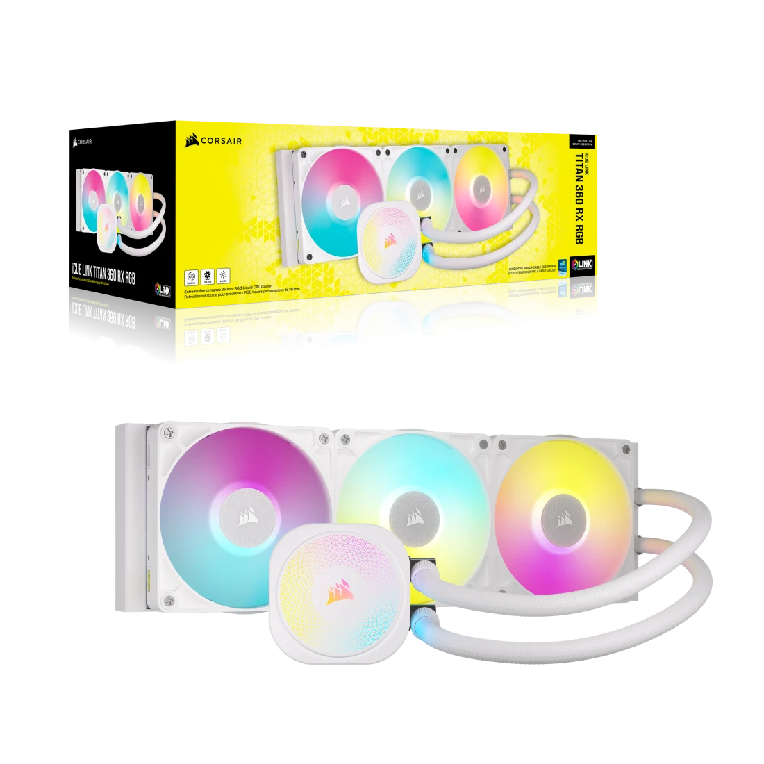 CORSAIR iCUE LINK TITAN 360 RX RGB AIO Liquid CPU Cooler (CW-9061021-WW) - White, 360mm radiator, 3x 120mm RX120 RGB fans, iCUE LINK System Hub included 2 CORSAIR iCUE LINK TITAN 360 RX RGB AIO Liquid CPU Cooler (CW-9061021-WW) - White, 360mm radiator, 3x 120mm RX120 RGB fans, iCUE LINK System Hub included - Ảnh 2