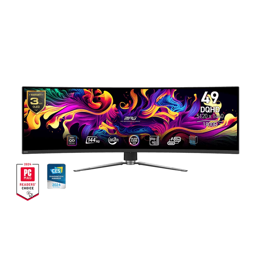 MSI MPG 491CQP QD-OLED Curve 1800R Gaming Monitor - 49" 32:9 DQHD (5120 x 1440) 144Hz 0.03ms (GTG), HDR 400