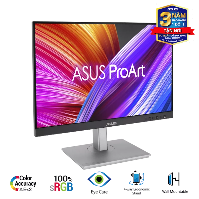 ASUS ProArt Display PA248CNV Professional Monitor - 24.1 inch, 16:10, IPS, WUXGA(1920 x 1200), 100% sRGB+Rec.709, ΔE < 2, Calman Verified, HDR-10, USB-C Docking, RJ45, 75Hz, HDR-10, Ergonomic Stand 3 ASUS ProArt Display PA248CNV Professional Monitor - 24.1 inch, 16:10, IPS, WUXGA(1920 x 1200), 100% sRGB+Rec.709, ΔE < 2, Calman Verified, HDR-10, USB-C Docking, RJ45, 75Hz, HDR-10, Ergonomic Stand - Ảnh 3