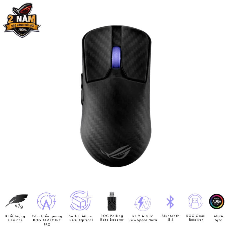 ASUS ROG Harpe Ace Extreme Gaming Mouse - 47g Ultralight, RF 2.4 GHZ ROG Speed Nova, Bluetooth 5.1, AURA Sync