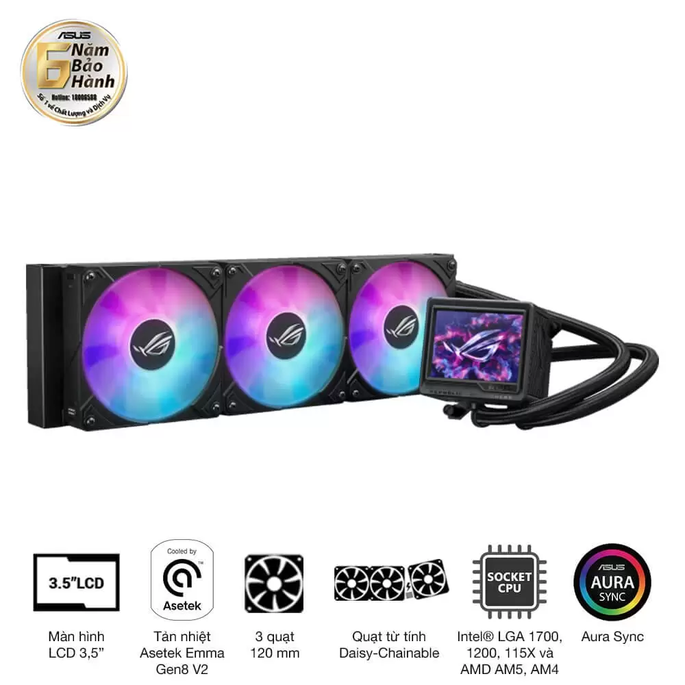 ASUS ROG Ryujin III 360 ARGB Extreme AIO Liquid CPU Cooler - 3.5 inch (640 x 480) LCD Display, 360mm radiator, Asetek Emma Gen8 V2 pump, 3x ROG 120mm ARGB Fans 3 ASUS ROG Ryujin III 360 ARGB Extreme AIO Liquid CPU Cooler - 3.5 inch (640 x 480) LCD Display, 360mm radiator, Asetek Emma Gen8 V2 pump, 3x ROG 120mm ARGB Fans - Ảnh 3