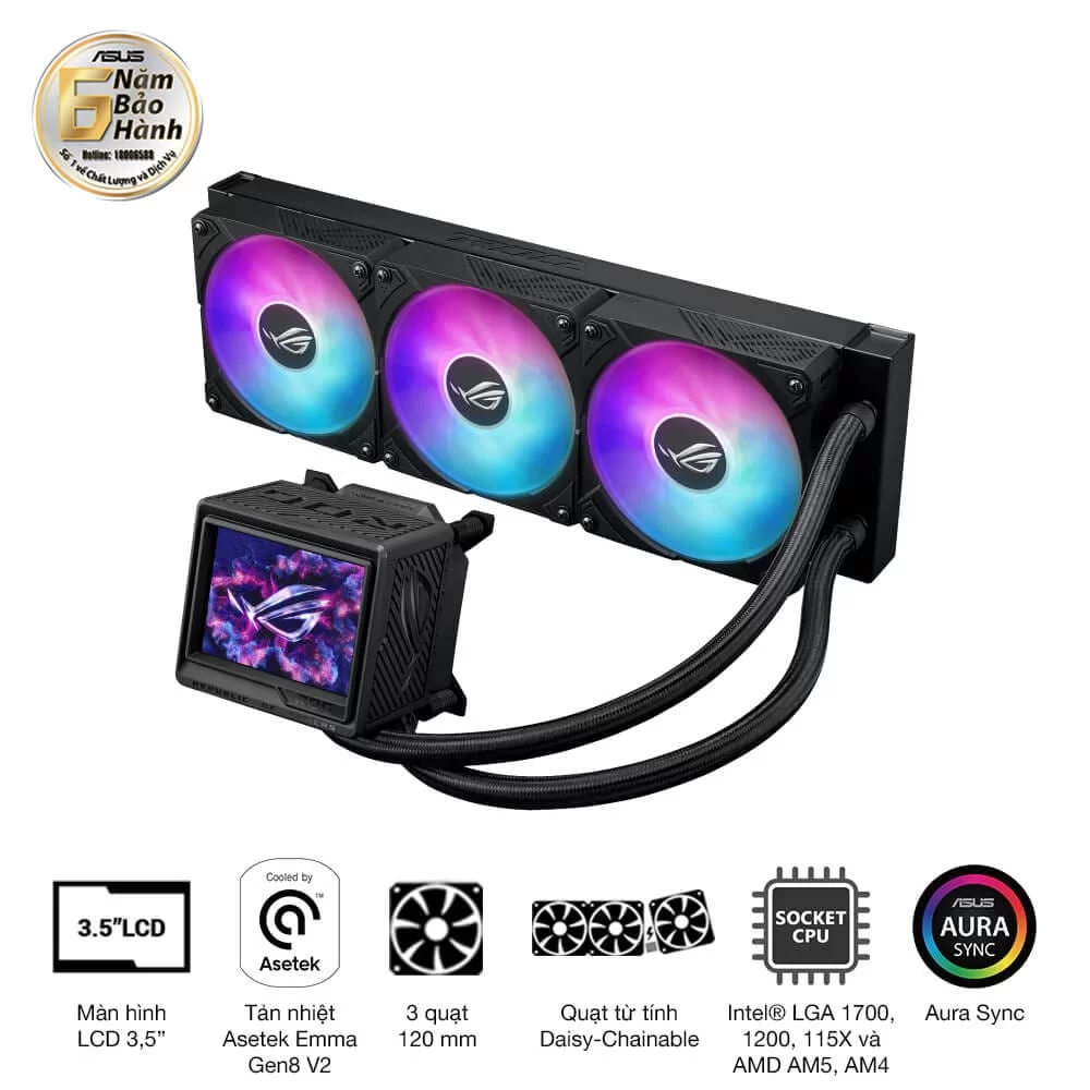 ASUS ROG Ryujin III 360 ARGB Extreme AIO Liquid CPU Cooler - 3.5 inch (640 x 480) LCD Display, 360mm radiator, Asetek Emma Gen8 V2 pump, 3x ROG 120mm ARGB Fans 4 ASUS ROG Ryujin III 360 ARGB Extreme AIO Liquid CPU Cooler - 3.5 inch (640 x 480) LCD Display, 360mm radiator, Asetek Emma Gen8 V2 pump, 3x ROG 120mm ARGB Fans - Ảnh 4
