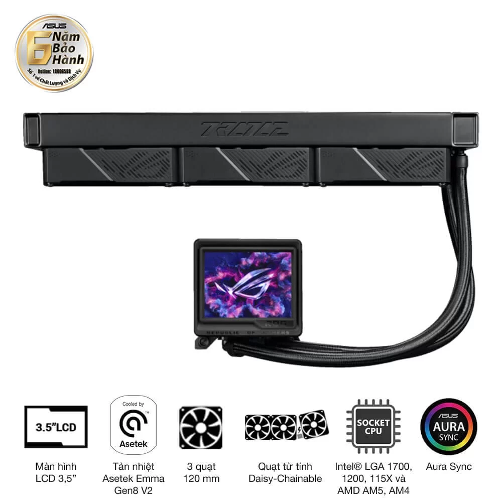 ASUS ROG Ryujin III 360 ARGB Extreme AIO Liquid CPU Cooler - 3.5 inch (640 x 480) LCD Display, 360mm radiator, Asetek Emma Gen8 V2 pump, 3x ROG 120mm ARGB Fans 5 ASUS ROG Ryujin III 360 ARGB Extreme AIO Liquid CPU Cooler - 3.5 inch (640 x 480) LCD Display, 360mm radiator, Asetek Emma Gen8 V2 pump, 3x ROG 120mm ARGB Fans - Ảnh 5
