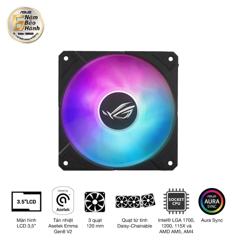 ASUS ROG Ryujin III 360 ARGB Extreme AIO Liquid CPU Cooler - 3.5 inch (640 x 480) LCD Display, 360mm radiator, Asetek Emma Gen8 V2 pump, 3x ROG 120mm ARGB Fans 6 ASUS ROG Ryujin III 360 ARGB Extreme AIO Liquid CPU Cooler - 3.5 inch (640 x 480) LCD Display, 360mm radiator, Asetek Emma Gen8 V2 pump, 3x ROG 120mm ARGB Fans - Ảnh 6
