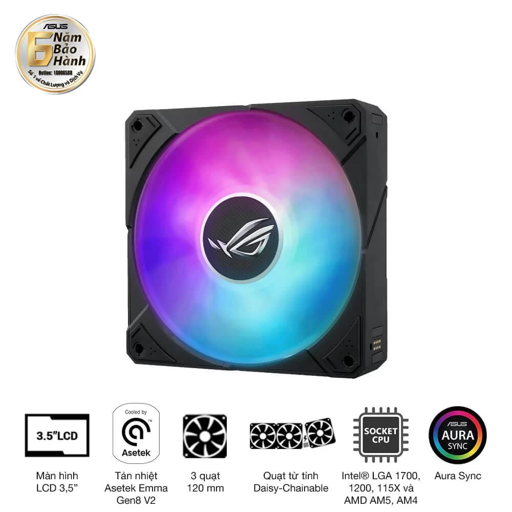 ASUS ROG Ryujin III 360 ARGB Extreme AIO Liquid CPU Cooler - 3.5 inch (640 x 480) LCD Display, 360mm radiator, Asetek Emma Gen8 V2 pump, 3x ROG 120mm ARGB Fans 7 ASUS ROG Ryujin III 360 ARGB Extreme AIO Liquid CPU Cooler - 3.5 inch (640 x 480) LCD Display, 360mm radiator, Asetek Emma Gen8 V2 pump, 3x ROG 120mm ARGB Fans - Ảnh 7