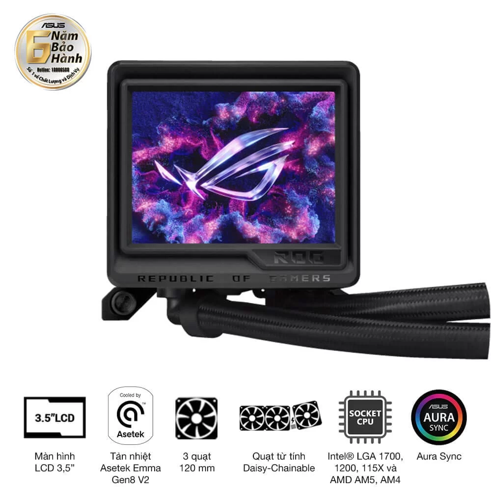 ASUS ROG Ryujin III 360 ARGB Extreme AIO Liquid CPU Cooler - 3.5 inch (640 x 480) LCD Display, 360mm radiator, Asetek Emma Gen8 V2 pump, 3x ROG 120mm ARGB Fans 9 ASUS ROG Ryujin III 360 ARGB Extreme AIO Liquid CPU Cooler - 3.5 inch (640 x 480) LCD Display, 360mm radiator, Asetek Emma Gen8 V2 pump, 3x ROG 120mm ARGB Fans - Ảnh 9