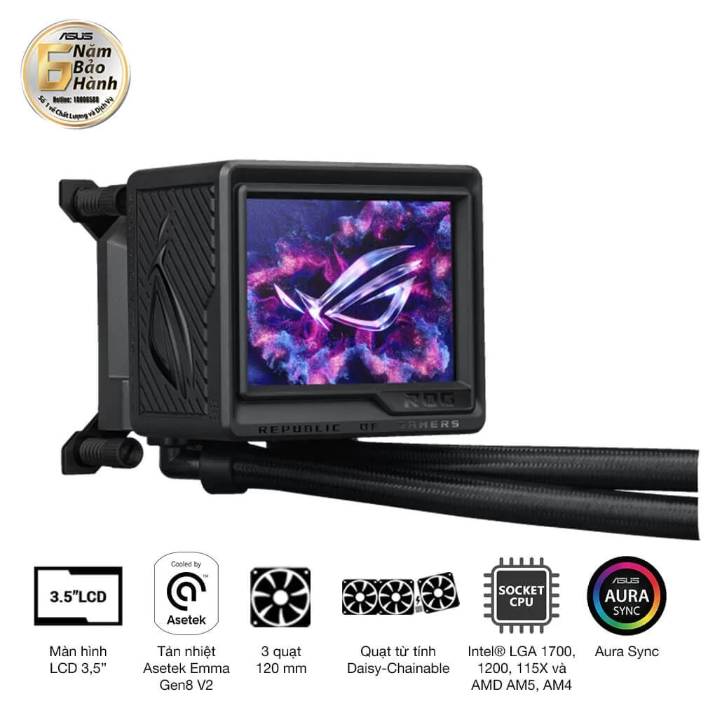 ASUS ROG Ryujin III 360 ARGB Extreme AIO Liquid CPU Cooler - 3.5 inch (640 x 480) LCD Display, 360mm radiator, Asetek Emma Gen8 V2 pump, 3x ROG 120mm ARGB Fans 10 ASUS ROG Ryujin III 360 ARGB Extreme AIO Liquid CPU Cooler - 3.5 inch (640 x 480) LCD Display, 360mm radiator, Asetek Emma Gen8 V2 pump, 3x ROG 120mm ARGB Fans - Ảnh 10