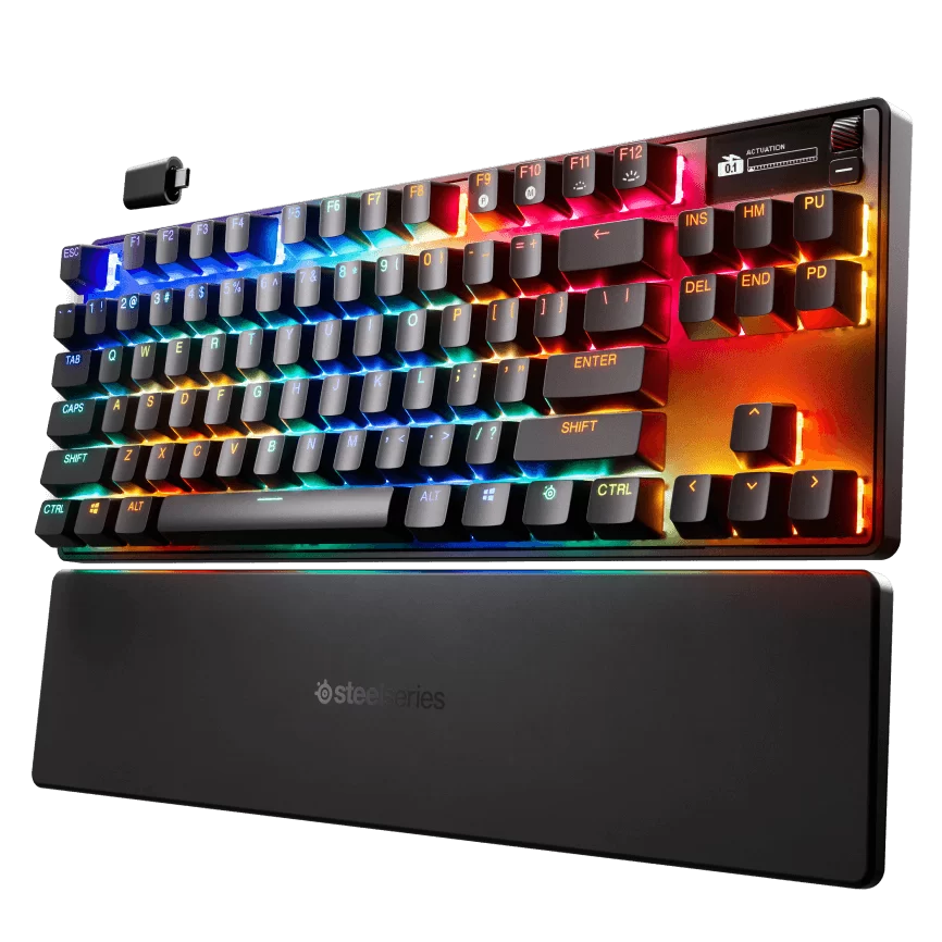SteelSeries Apex Pro TKL Wireless Gen 3 Gaming Keyboard - 3 modes, OmniPoint 3.0 HyperMagnetic Switches, OLED Smart Display, Dynamic Per-Key RGB Illumination, Rubber Tri Level Feet, Magnetic Wrist Rest