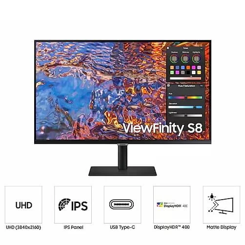 Samsung ViewFinity S8 S80PB LS27B800PXEXXV Monitor - 27 inch 4K UHD (3840x2160), IPS, 60Hz, 5ms, HDMI 2.0, HDCP 2.2 (HDMI), DP 1.4, Type-C 90W PD 4 Samsung ViewFinity S8 S80PB LS27B800PXEXXV Monitor - 27 inch 4K UHD (3840x2160), IPS, 60Hz, 5ms, HDMI 2.0, HDCP 2.2 (HDMI), DP 1.4, Type-C 90W PD - Ảnh 4