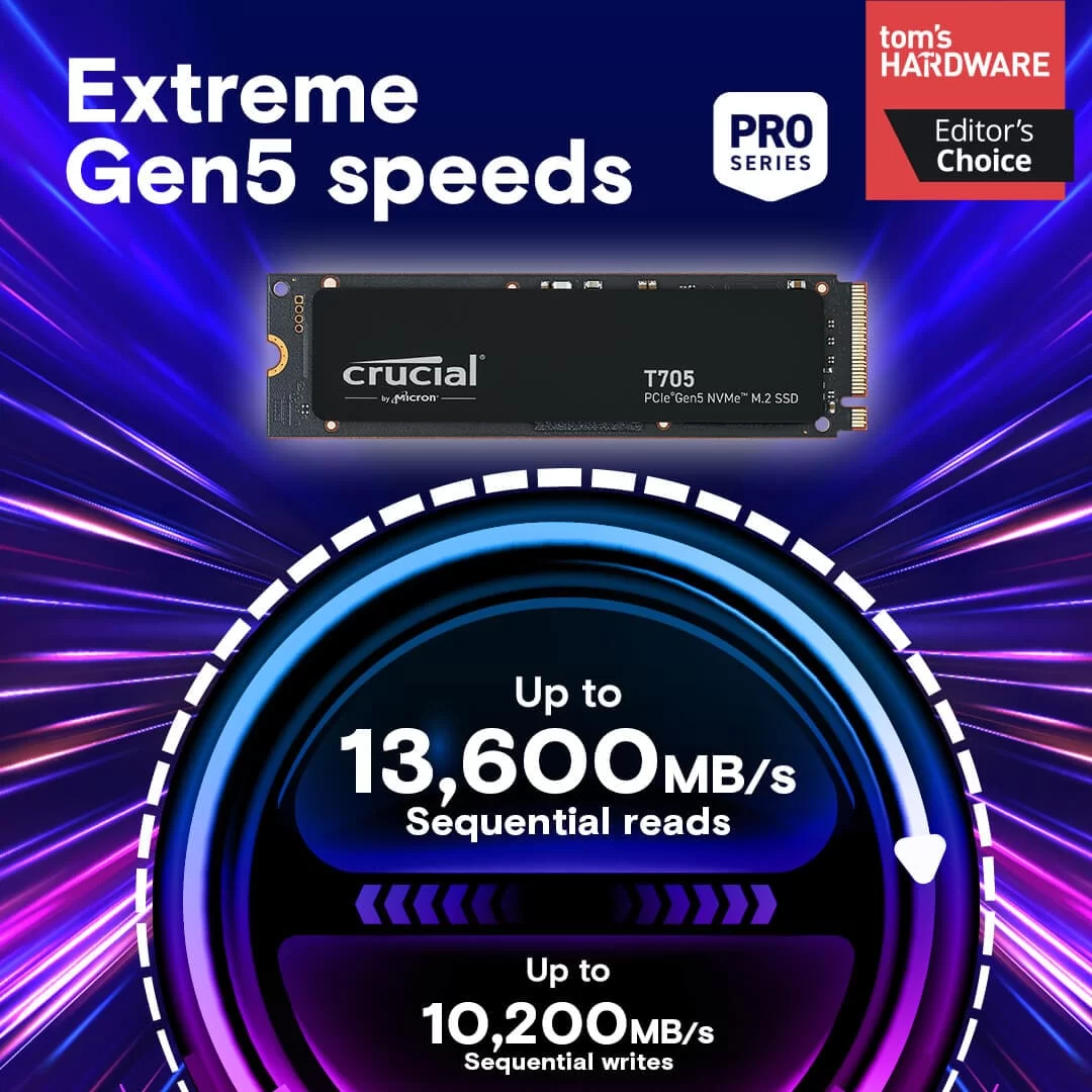 Crucial T705 1TB (CT1000T705SSD3) SSD - M.2 PCIe Gen5 x4 NVMe 5 Crucial T705 1TB (CT1000T705SSD3) SSD - M.2 PCIe Gen5 x4 NVMe - Ảnh 5