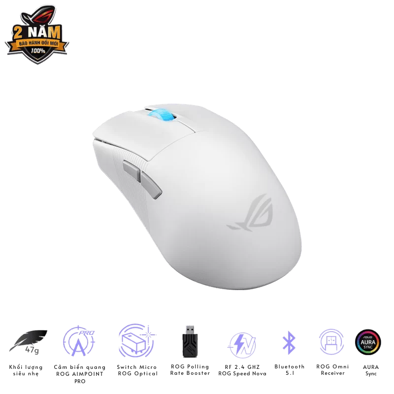 ASUS ROG Harpe Ace Mini White Gaming Mouse - 49g ultra-lightweight, Wireless 2.4GHz RF, Bluetooth, Wired, 42K DPI Sensor 3 ASUS ROG Harpe Ace Mini White Gaming Mouse - 49g ultra-lightweight, Wireless 2.4GHz RF, Bluetooth, Wired, 42K DPI Sensor - Ảnh 3