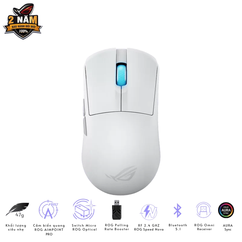 ASUS ROG Harpe Ace Mini White Gaming Mouse - 49g ultra-lightweight, Wireless 2.4GHz RF, Bluetooth, Wired, 42K DPI Sensor 1 ASUS ROG Harpe Ace Mini White Gaming Mouse - 49g ultra-lightweight, Wireless 2.4GHz RF, Bluetooth, Wired, 42K DPI Sensor