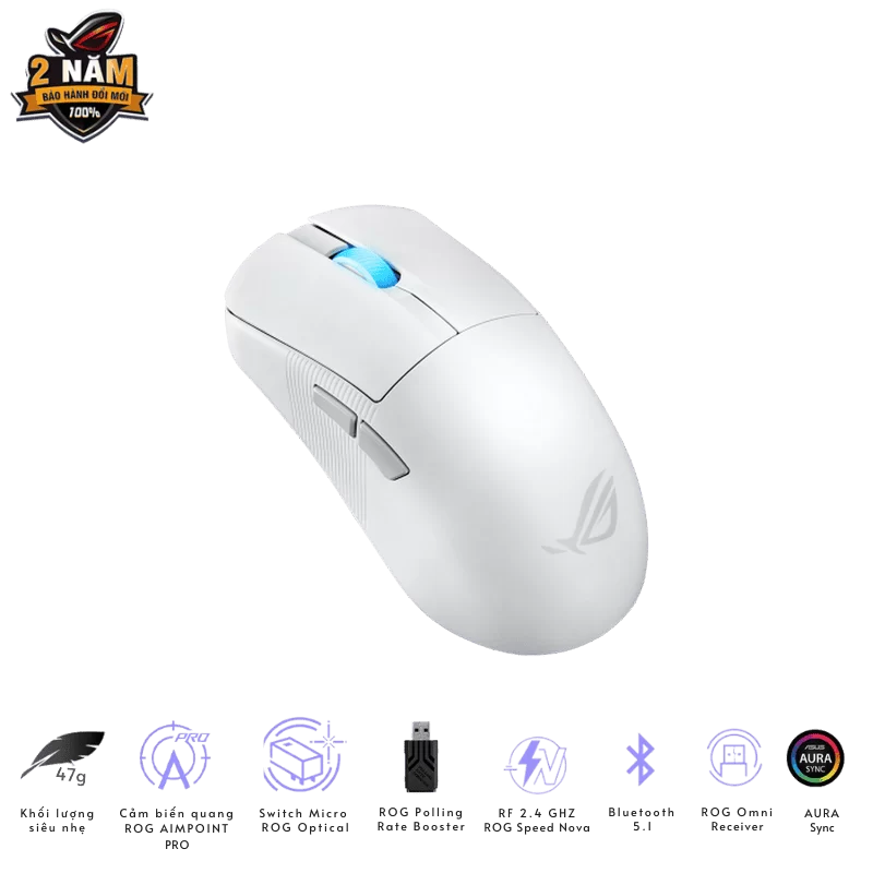 ASUS ROG Harpe Ace Mini White Gaming Mouse - 49g ultra-lightweight, Wireless 2.4GHz RF, Bluetooth, Wired, 42K DPI Sensor 6 ASUS ROG Harpe Ace Mini White Gaming Mouse - 49g ultra-lightweight, Wireless 2.4GHz RF, Bluetooth, Wired, 42K DPI Sensor - Ảnh 6