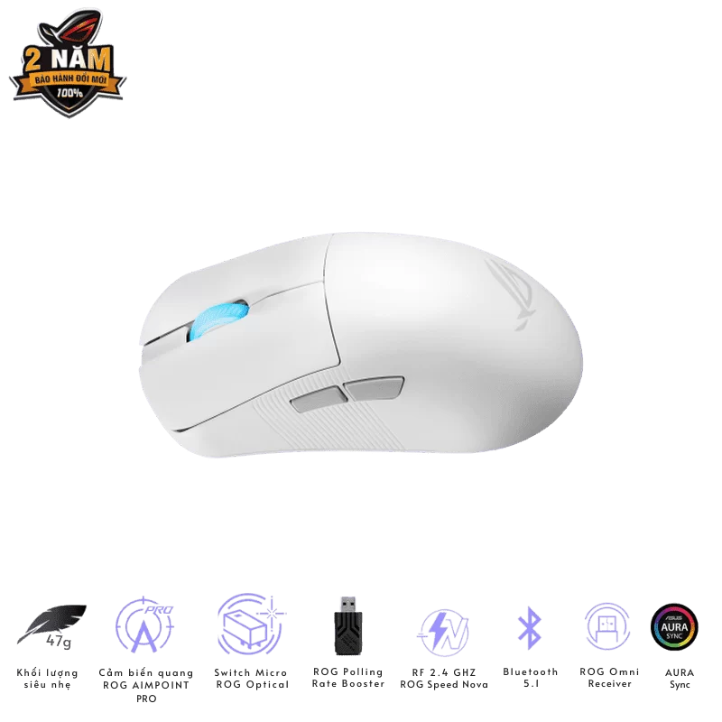 ASUS ROG Harpe Ace Mini White Gaming Mouse - 49g ultra-lightweight, Wireless 2.4GHz RF, Bluetooth, Wired, 42K DPI Sensor 9 ASUS ROG Harpe Ace Mini White Gaming Mouse - 49g ultra-lightweight, Wireless 2.4GHz RF, Bluetooth, Wired, 42K DPI Sensor - Ảnh 9