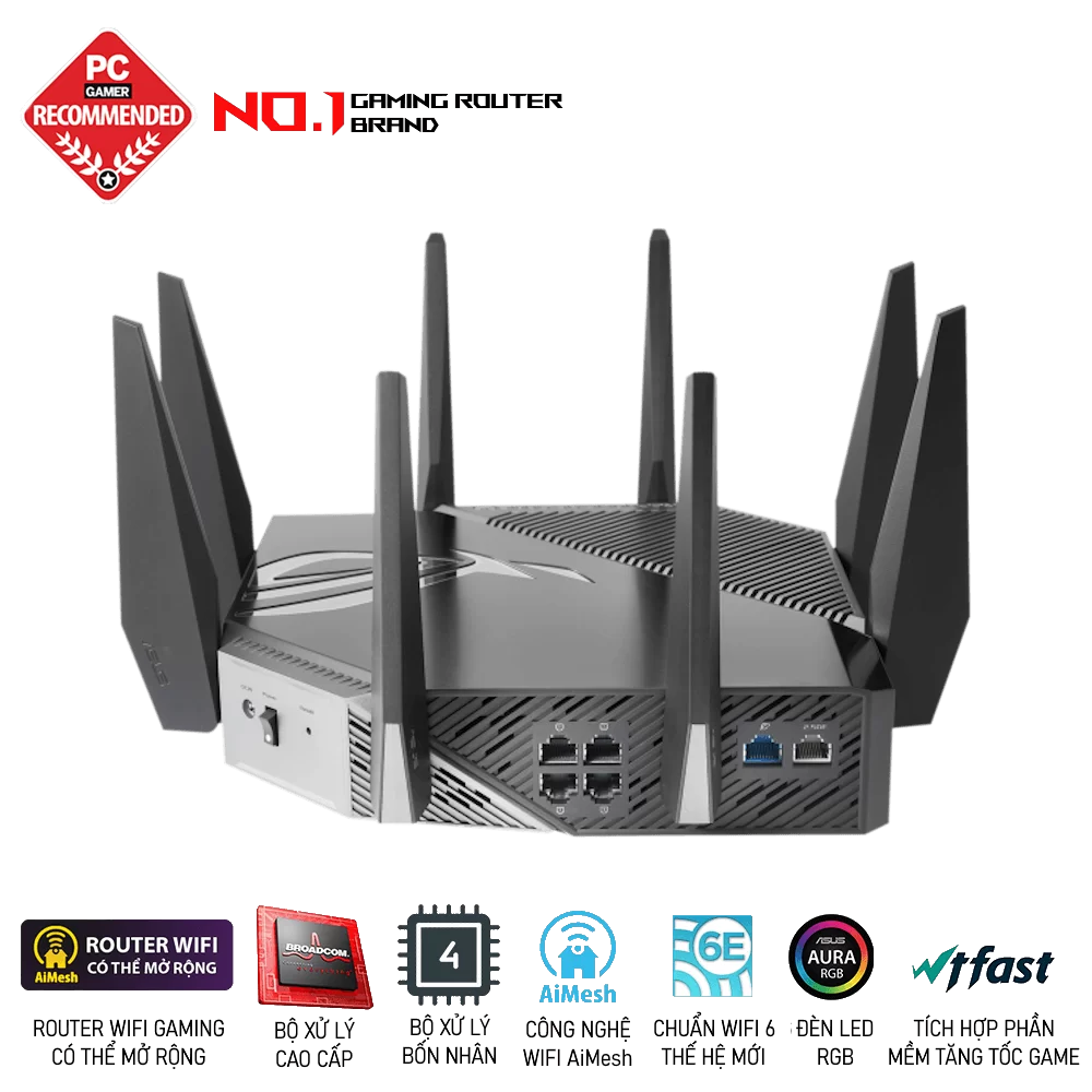 ASUS ROG Rapture GT-AXE11000 WiFi Gaming Router - Tri-Band 10 Gigabit, WiFi 6E, 1.8GHz Q 3 ASUS ROG Rapture GT-AXE11000 WiFi Gaming Router - Tri-Band 10 Gigabit, WiFi 6E, 1.8GHz Q - Ảnh 3