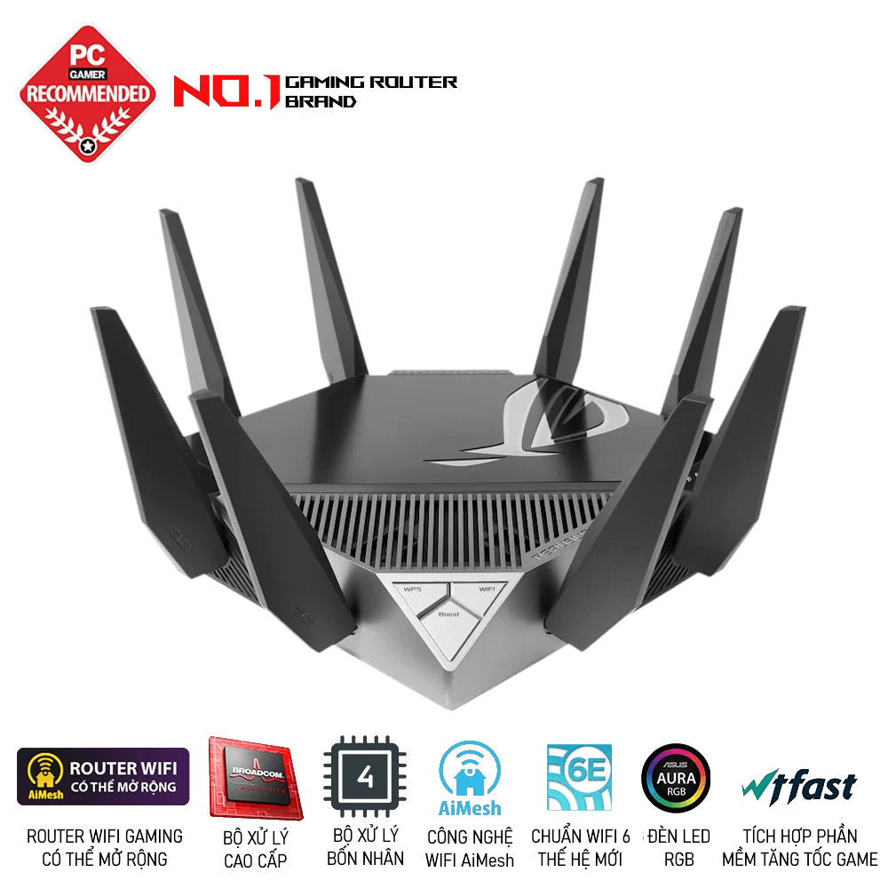 ASUS ROG Rapture GT-AXE11000 WiFi Gaming Router - Tri-Band 10 Gigabit, WiFi 6E, 1.8GHz Q 4 ASUS ROG Rapture GT-AXE11000 WiFi Gaming Router - Tri-Band 10 Gigabit, WiFi 6E, 1.8GHz Q - Ảnh 4