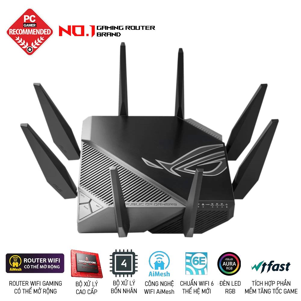 ASUS ROG Rapture GT-AXE11000 WiFi Gaming Router - Tri-Band 10 Gigabit, WiFi 6E, 1.8GHz Q 5 ASUS ROG Rapture GT-AXE11000 WiFi Gaming Router - Tri-Band 10 Gigabit, WiFi 6E, 1.8GHz Q - Ảnh 5