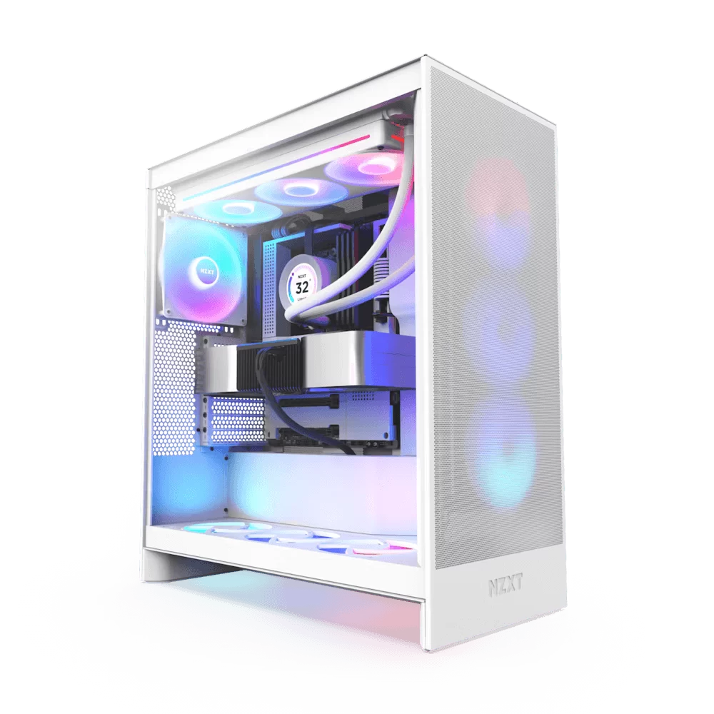 NZXT H7 Flow RGB Matte White (2024) Mid-Tower ATX Airflow Case - All White, F360 RGB Core Fan