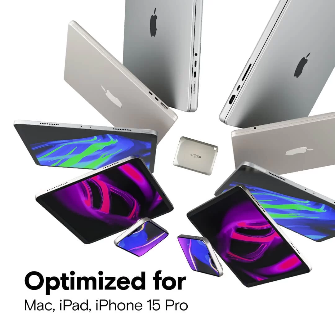 Crucial X9 Pro for Mac 4TB Portable SSD (CT4000X9PROMACSSD9B) - Up to 1050MB/s Read, water and dust resistant, Mac ready, USB 3.2 3 Crucial X9 Pro for Mac 4TB Portable SSD (CT4000X9PROMACSSD9B) - Up to 1050MB/s Read, water and dust resistant, Mac ready, USB 3.2 - Ảnh 3