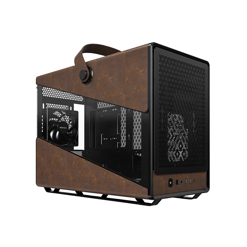 Montech HS Heritage Pro Black Gaming Case Pro - iTX, Steel, Leather, 4x GF120mm fans