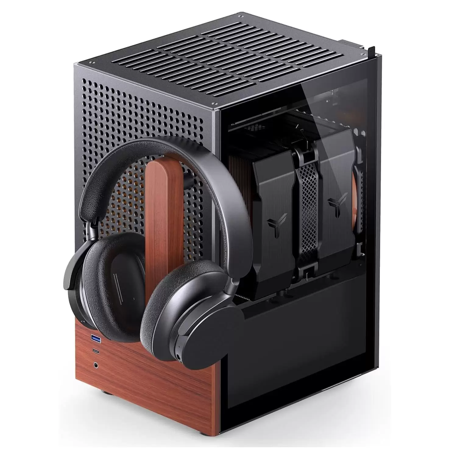 Jonsbo T6 Black iTX Case - Aluminum, Multifunctional Handle, Walnut Panel 4 Jonsbo T6 Black iTX Case - Aluminum, Multifunctional Handle, Walnut Panel - Ảnh 4