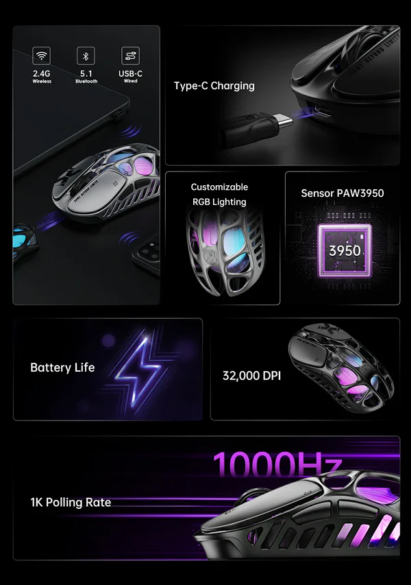 gravastar Mercury X Black Silver gaming mouse advanced tracking customizable RGB buttons durable construction