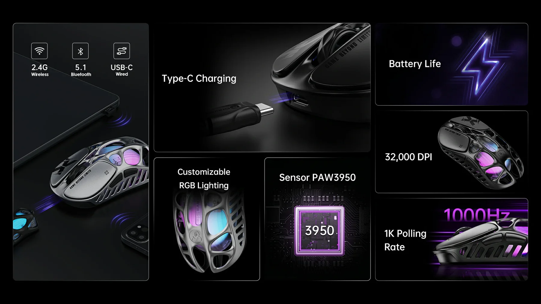gravastar Mercury X Black Silver gaming mouse wireless technology great battery life high DPI settings