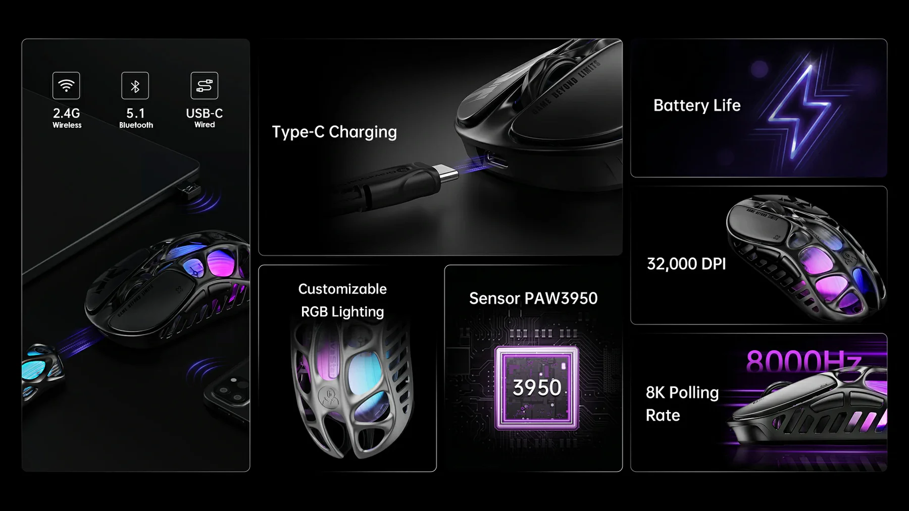 gravastar Mercury X Pro 8K Wireless Gaming Mouse lightweight gaming