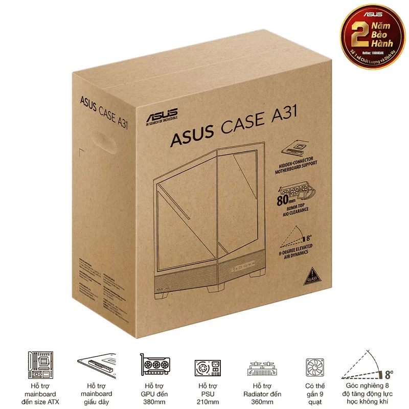ASUS A31 Black ATX Mid-Tower Case - BTF Hidden Connectors, 8° Angled Base, Dual-Sided Tempered Glass 3 ASUS A31 Black ATX Mid-Tower Case - BTF Hidden Connectors, 8° Angled Base, Dual-Sided Tempered Glass - Ảnh 3