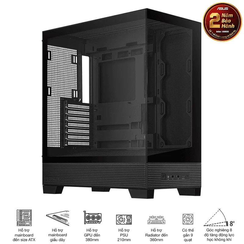 ASUS A31 Black ATX Mid-Tower Case - BTF Hidden Connectors, 8° Angled Base, Dual-Sided Tempered Glass 4 ASUS A31 Black ATX Mid-Tower Case - BTF Hidden Connectors, 8° Angled Base, Dual-Sided Tempered Glass - Ảnh 4