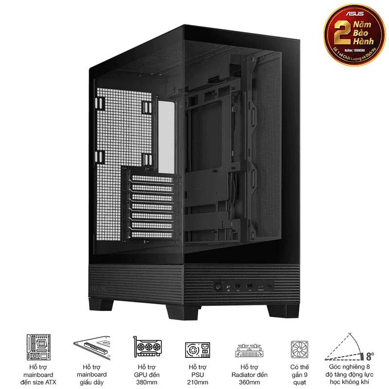 ASUS A31 Black ATX Mid-Tower Case - BTF Hidden Connectors, 8° Angled Base, Dual-Sided Tempered Glass 5 ASUS A31 Black ATX Mid-Tower Case - BTF Hidden Connectors, 8° Angled Base, Dual-Sided Tempered Glass - Ảnh 5