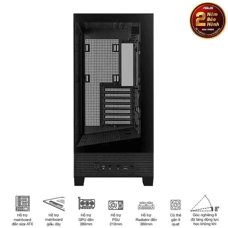 ASUS A31 Black ATX Mid-Tower Case - BTF Hidden Connectors, 8° Angled Base, Dual-Sided Tempered Glass 6 ASUS A31 Black ATX Mid-Tower Case - BTF Hidden Connectors, 8° Angled Base, Dual-Sided Tempered Glass - Ảnh 6