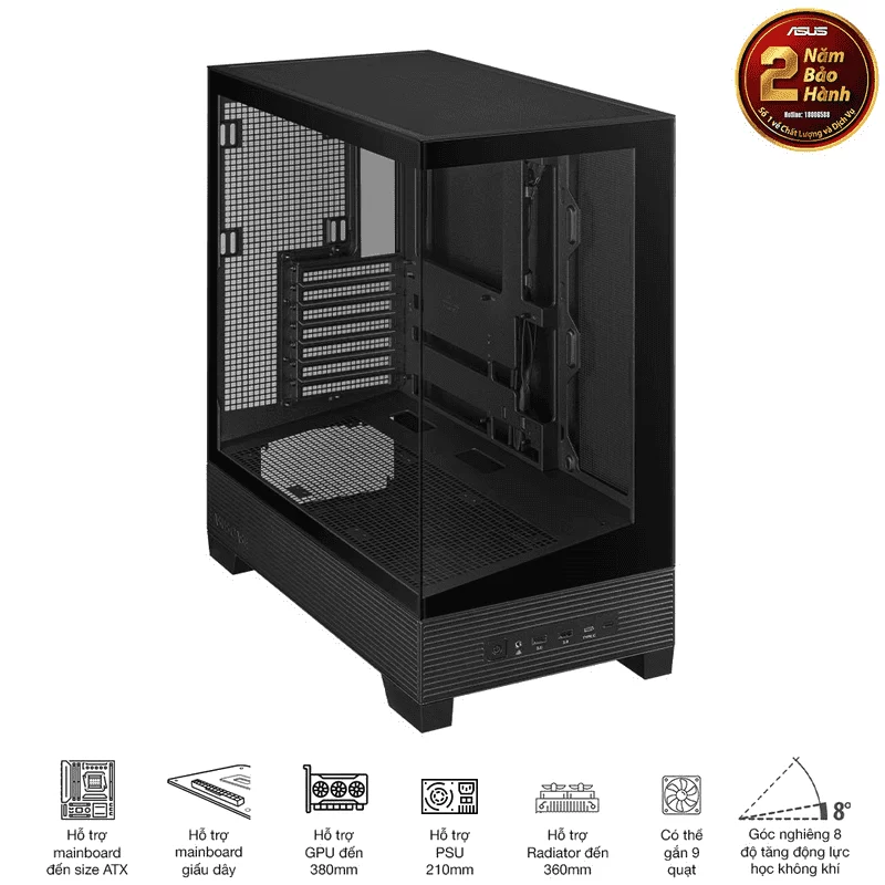 ASUS A31 Black ATX Mid-Tower Case - BTF Hidden Connectors, 8° Angled Base, Dual-Sided Tempered Glass 7 ASUS A31 Black ATX Mid-Tower Case - BTF Hidden Connectors, 8° Angled Base, Dual-Sided Tempered Glass - Ảnh 7
