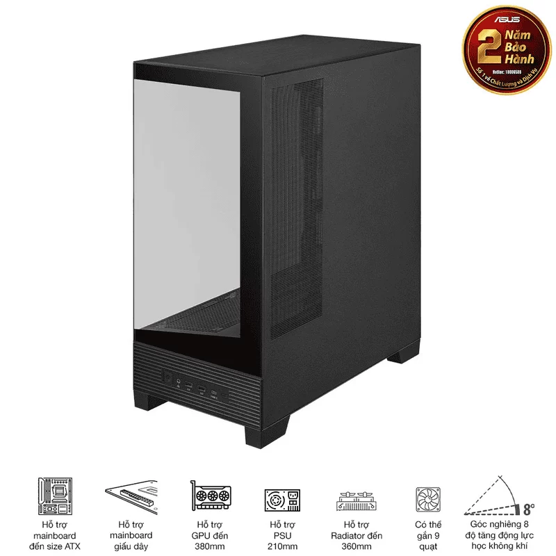 ASUS A31 Black ATX Mid-Tower Case - BTF Hidden Connectors, 8° Angled Base, Dual-Sided Tempered Glass 8 ASUS A31 Black ATX Mid-Tower Case - BTF Hidden Connectors, 8° Angled Base, Dual-Sided Tempered Glass - Ảnh 8
