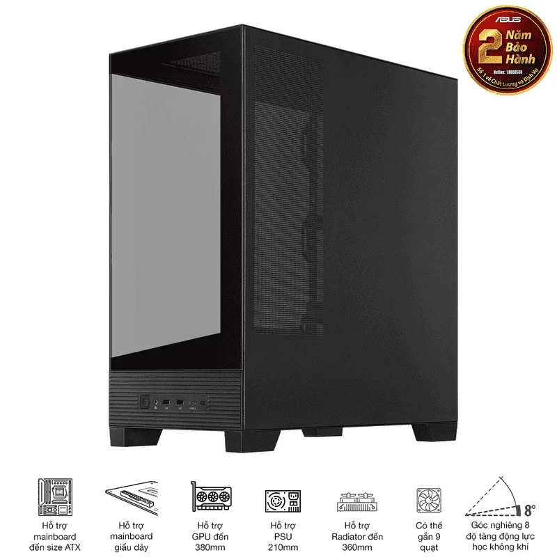 ASUS A31 Black ATX Mid-Tower Case - BTF Hidden Connectors, 8° Angled Base, Dual-Sided Tempered Glass 9 ASUS A31 Black ATX Mid-Tower Case - BTF Hidden Connectors, 8° Angled Base, Dual-Sided Tempered Glass - Ảnh 9