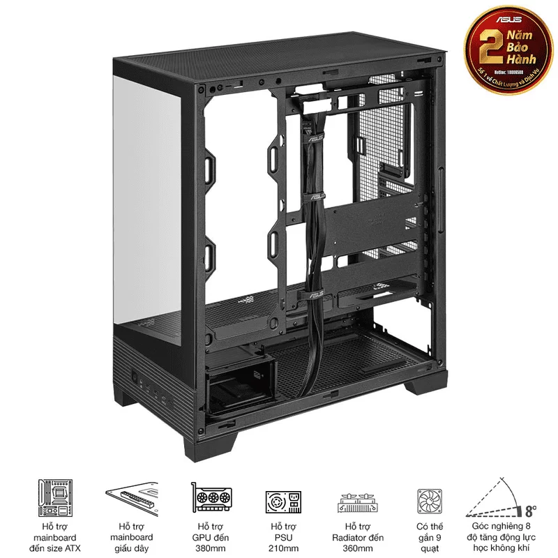 ASUS A31 Black ATX Mid-Tower Case - BTF Hidden Connectors, 8° Angled Base, Dual-Sided Tempered Glass 11 ASUS A31 Black ATX Mid-Tower Case - BTF Hidden Connectors, 8° Angled Base, Dual-Sided Tempered Glass - Ảnh 11