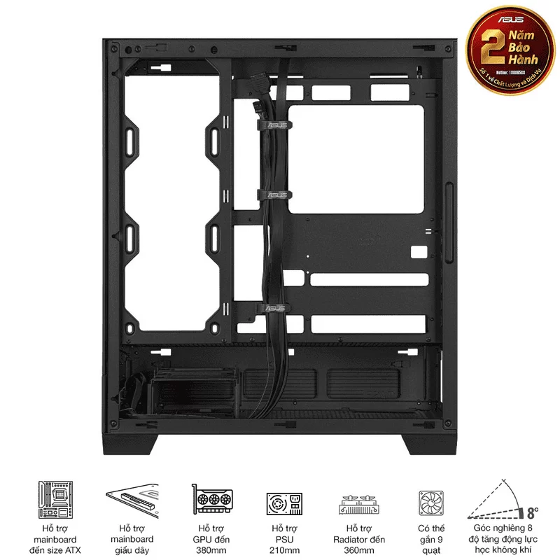 ASUS A31 Black ATX Mid-Tower Case - BTF Hidden Connectors, 8° Angled Base, Dual-Sided Tempered Glass 12 ASUS A31 Black ATX Mid-Tower Case - BTF Hidden Connectors, 8° Angled Base, Dual-Sided Tempered Glass - Ảnh 12