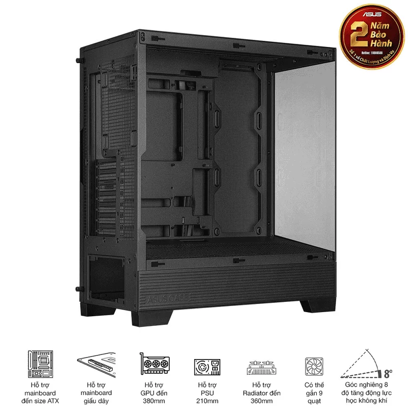 ASUS A31 Black ATX Mid-Tower Case - BTF Hidden Connectors, 8° Angled Base, Dual-Sided Tempered Glass 14 ASUS A31 Black ATX Mid-Tower Case - BTF Hidden Connectors, 8° Angled Base, Dual-Sided Tempered Glass - Ảnh 14