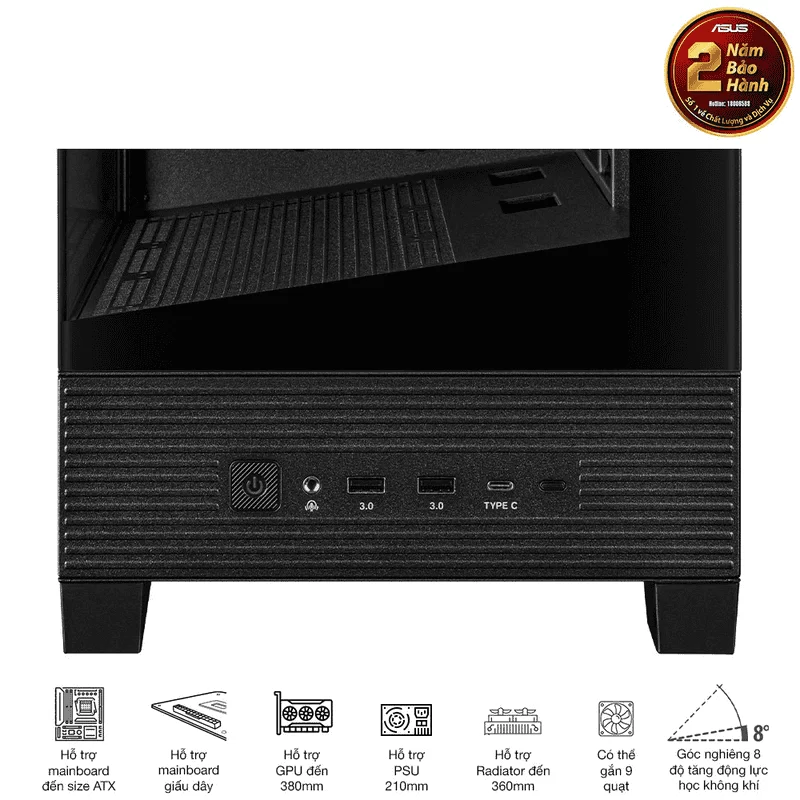 ASUS A31 Black ATX Mid-Tower Case - BTF Hidden Connectors, 8° Angled Base, Dual-Sided Tempered Glass 16 ASUS A31 Black ATX Mid-Tower Case - BTF Hidden Connectors, 8° Angled Base, Dual-Sided Tempered Glass - Ảnh 16