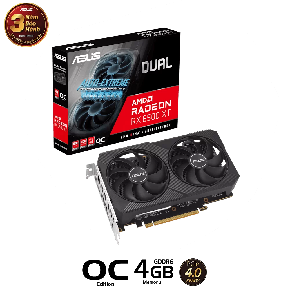 ASUS Dual Radeon RX 6500 XT V2 OC Edition 4GB GDDR6 Graphics Card