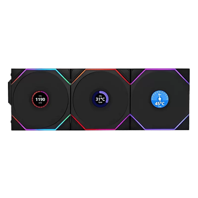 Lian Li UNI FAN TL120 LCD Wireless Reverse Blade Triple Black Fan (12RTLLCD1W3B) - 3x 120mm fans, 2.4 GHz Wireless Signal for RGB & Fan Control 1 Lian Li UNI FAN TL120 LCD Wireless Reverse Blade Triple Black Fan (12RTLLCD1W3B) - 3x 120mm fans, 2.4 GHz Wireless Signal for RGB & Fan Control