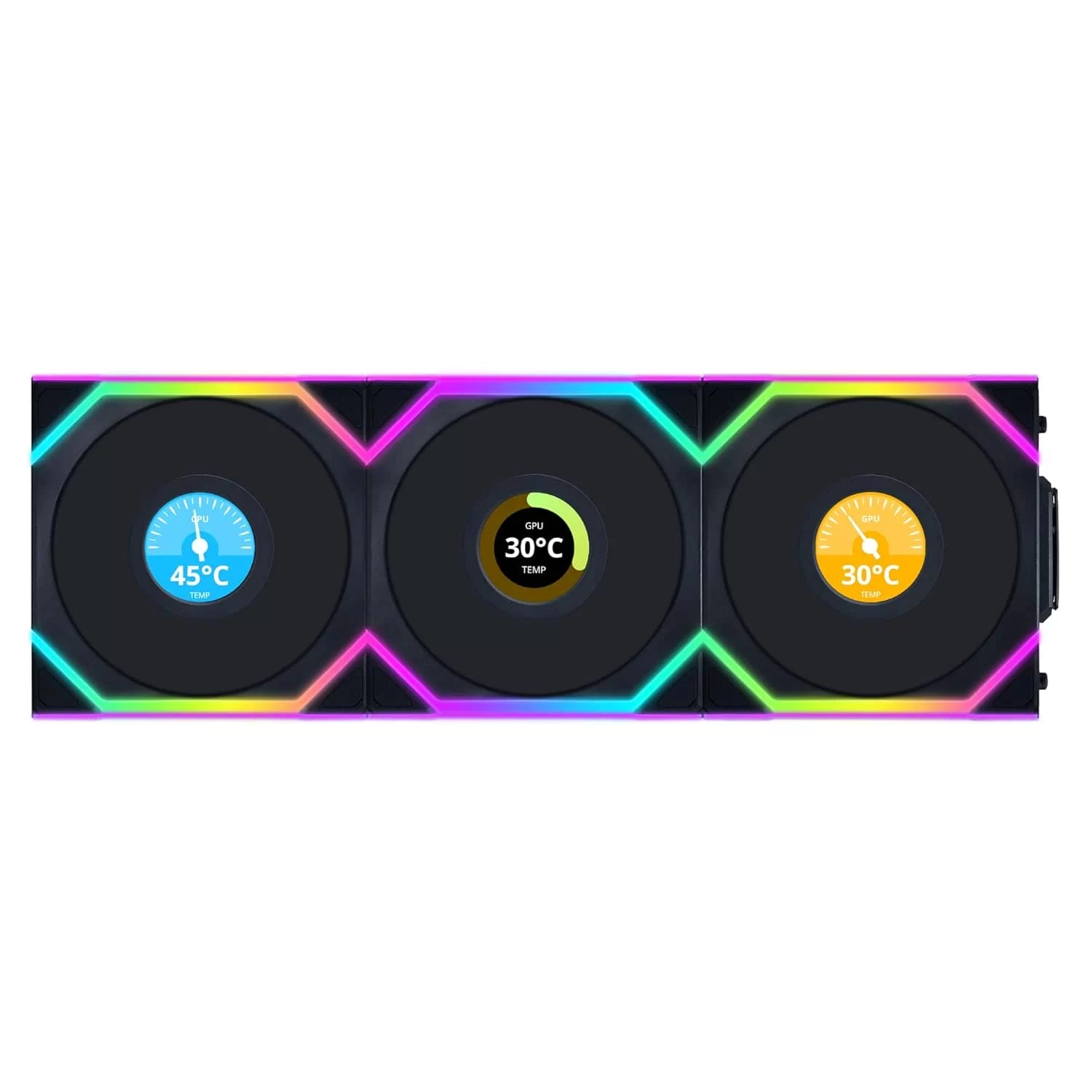 Lian Li UNI FAN SL Wireless LCD 120 Triple Black Fan (12SLLCD1W3B) - 3x 120mm fans, 1.6" LCD Display, 2.4 GHz Wireless Signal for RGB & Fan Control 3 Lian Li UNI FAN SL Wireless LCD 120 Triple Black Fan (12SLLCD1W3B) - 3x 120mm fans, 1.6" LCD Display, 2.4 GHz Wireless Signal for RGB & Fan Control - Ảnh 3