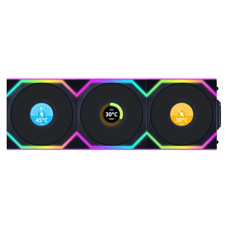 Lian Li UNI FAN SL Wireless LCD 120 Triple Black Fan (12SLLCD1W3B) - 3x 120mm fans, 1.6" LCD Display, 2.4 GHz Wireless Signal for RGB & Fan Control 1 Lian Li UNI FAN SL Wireless LCD 120 Triple Black Fan (12SLLCD1W3B) - 3x 120mm fans, 1.6" LCD Display, 2.4 GHz Wireless Signal for RGB & Fan Control