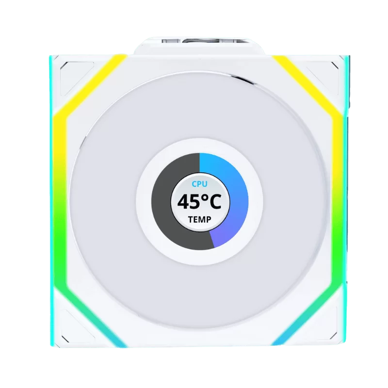 Lian Li UNI FAN SL Wireless LCD 120 Triple White Fan (12SLLCD1W3W) - 3x 120mm fans, 1.6" LCD Display, 2.4 GHz Wireless Signal for RGB & Fan Control 5 Lian Li UNI FAN SL Wireless LCD 120 Triple White Fan (12SLLCD1W3W) - 3x 120mm fans, 1.6" LCD Display, 2.4 GHz Wireless Signal for RGB & Fan Control - Ảnh 5