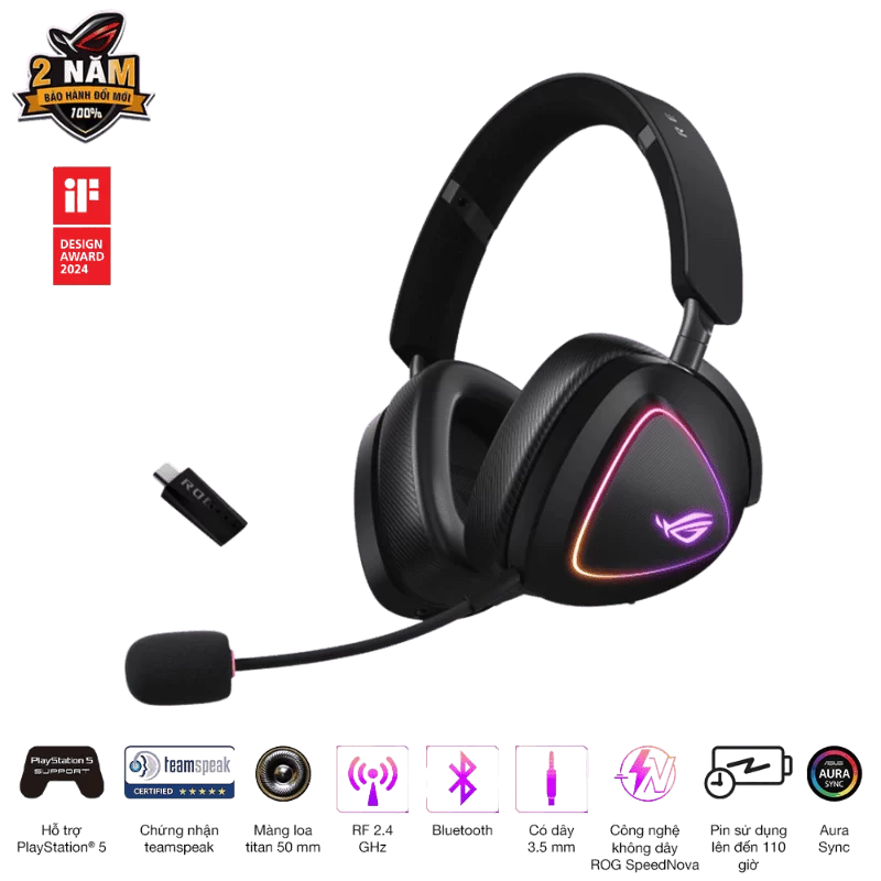 ASUS ROG Delta II Black Wireless Gaming - 50mm Titanium Drivers, Bluetooth + 2.4 GHz + 3.5 mm 1 ASUS ROG Delta II Black Wireless Gaming - 50mm Titanium Drivers, Bluetooth + 2.4 GHz + 3.5 mm