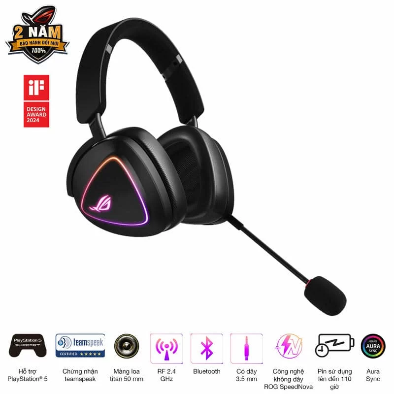 ASUS ROG Delta II Black Wireless Gaming - 50mm Titanium Drivers, Bluetooth + 2.4 GHz + 3.5 mm 4 ASUS ROG Delta II Black Wireless Gaming - 50mm Titanium Drivers, Bluetooth + 2.4 GHz + 3.5 mm - Ảnh 4
