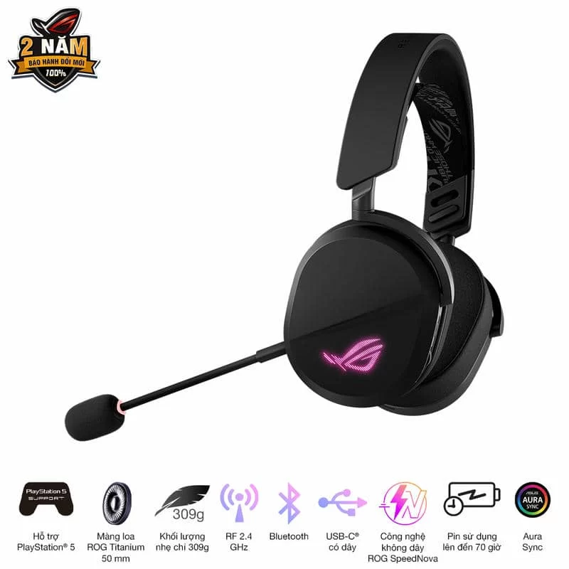 ASUS ROG Pelta Black Wireless Gaming Headset - Tri-mode connectivity, AuraSync, 309g, 50mm Titanium Drivers 3 ASUS ROG Pelta Black Wireless Gaming Headset - Tri-mode connectivity, AuraSync, 309g, 50mm Titanium Drivers - Ảnh 3