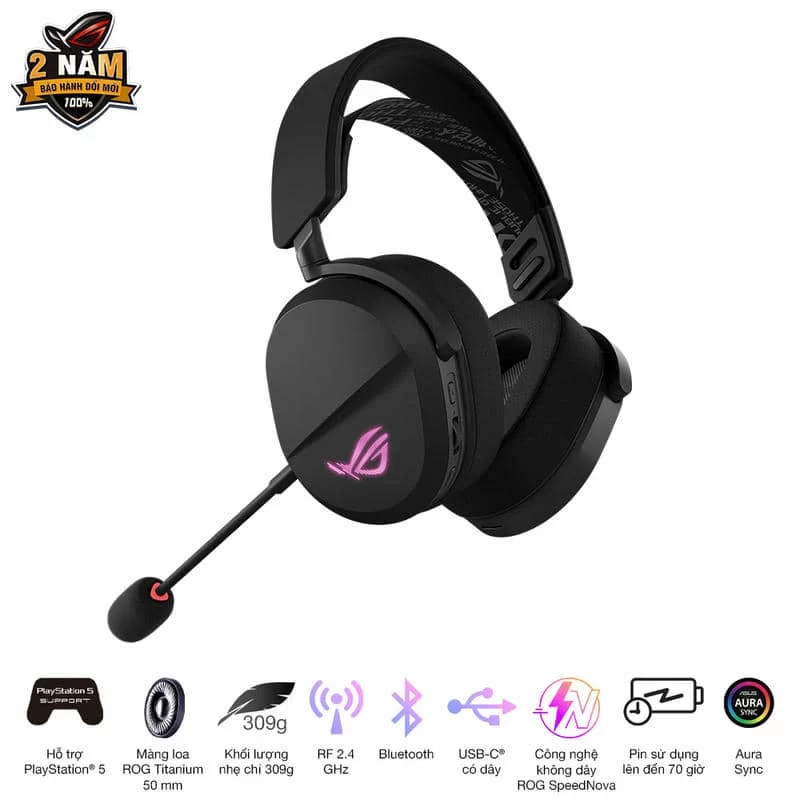 ASUS ROG Pelta Black Wireless Gaming Headset - Tri-mode connectivity, AuraSync, 309g, 50mm Titanium Drivers 4 ASUS ROG Pelta Black Wireless Gaming Headset - Tri-mode connectivity, AuraSync, 309g, 50mm Titanium Drivers - Ảnh 4